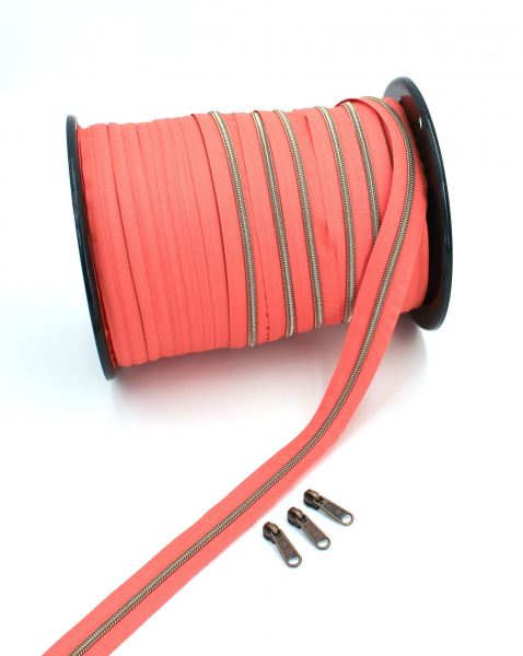 Endlosreißverschluss metallisiert koralle/messing-antik (1m)